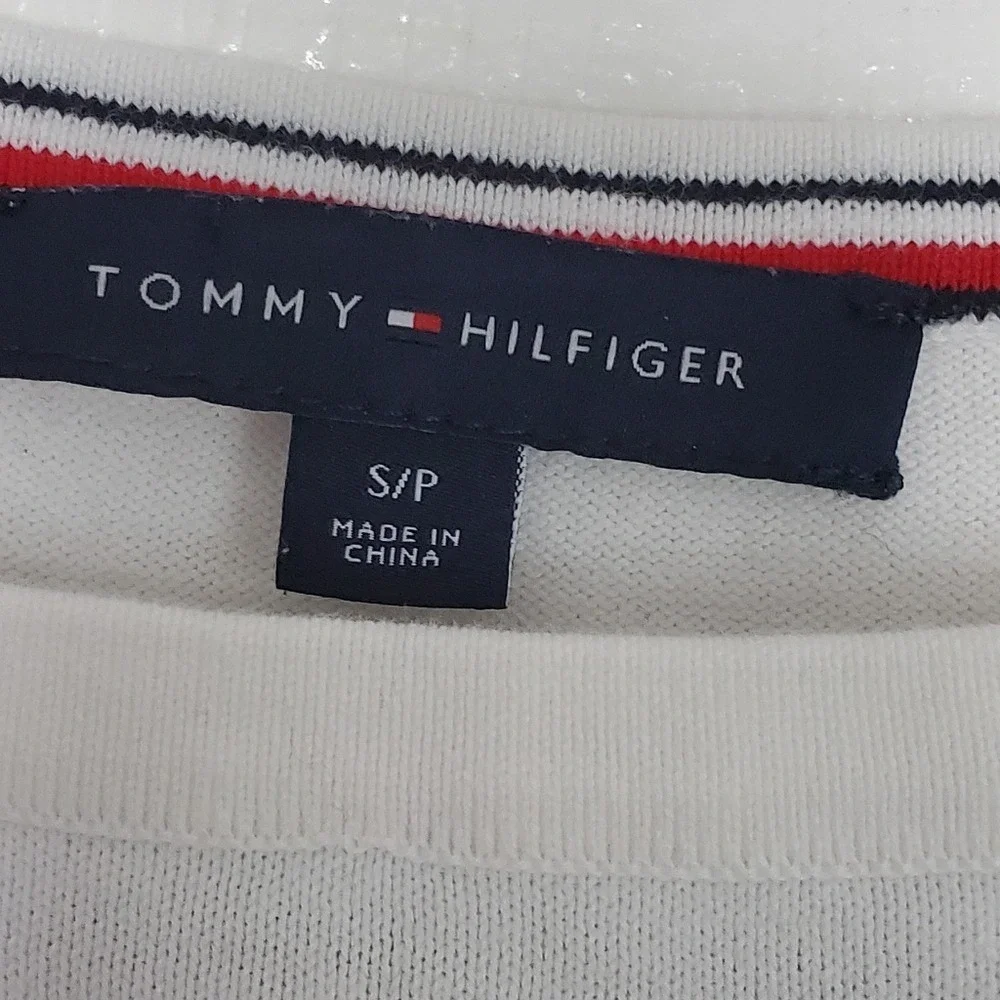 Tommy Hilfiger Nautical White Navy Stripe Long Sleeve Sweater Classy Top Size SP